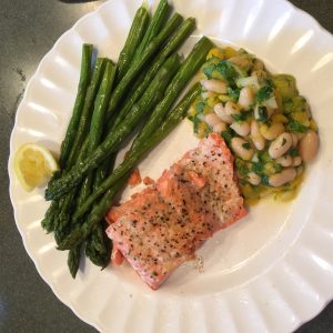 lemon pepper salmon with cannellinni bean mango salad